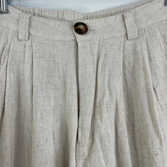 Mable Cream Linen Blend Wide Leg Pleated Pants Women's Large Minimalist Coastal - Picture 3 of 15
